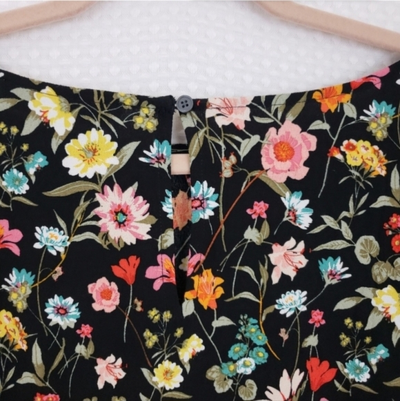 Loft Floral Blouse Lily Bubble Hem Top Black Boho Office Classic Women's Medium - Picture 8 of 10
